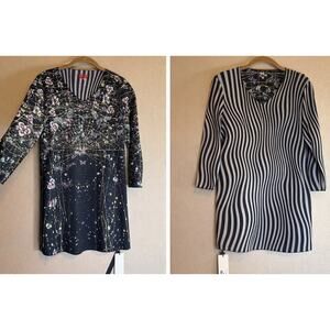 NWT ANIMA POP Italy Size S Reversible Dress Artsy Stretch Wavy Stripes Floral